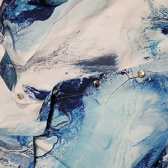 ChicMe Blue Pattern Button Down Long Sleeves Blouse - Picture 15 of 15